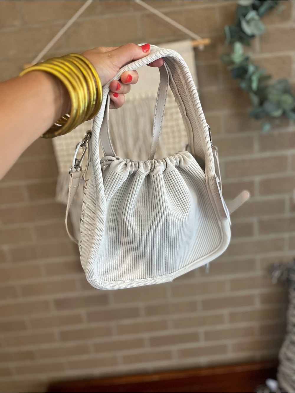Vintage Havana Cream Ribbed Gathered-Mini Satchel